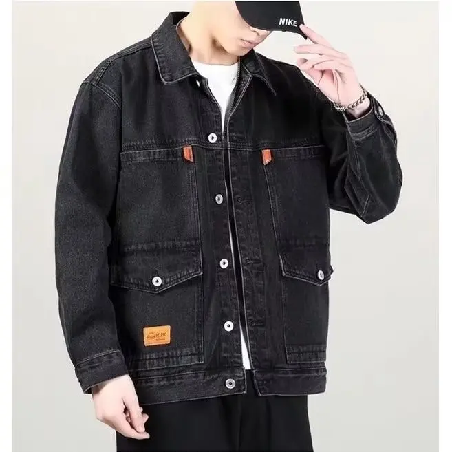 Japanese Retro Men's Multi-pocket Denim Jacket Large Size Loose And Versatile Spring And Autumn Wear-resistant Jacket