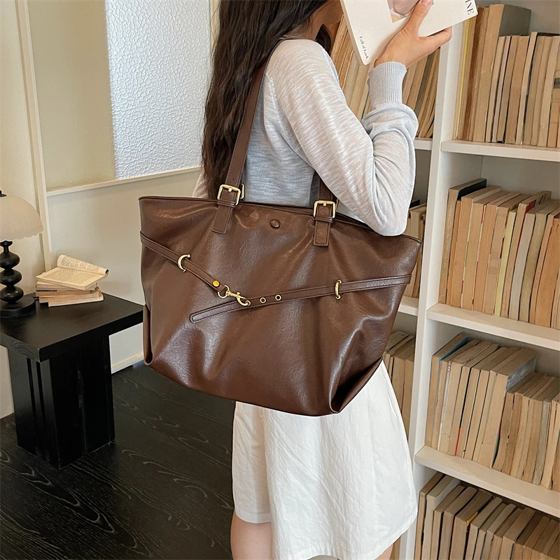 Fashion Designer PU Leather Tote Handbags for Women Retro Commuter Single Shoulder Bag Lady Large Capacity Shopping Tote Bags