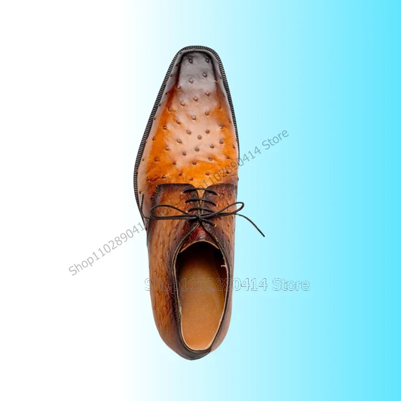 Braun Farbverlauf Strauß Druck Karree Männer Schuhe Fashion Lace Up Männliche Schuhe Luxus Handgemachte Party Bankett Männer Kleid Schuhe