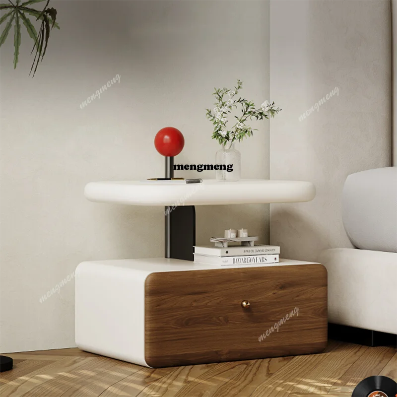 X Table De chevet esthétique en bois massif, petit plateau amusant, tiroirs Design, Tables De chevet modernes et mignonnes en noyer, meubles De maison