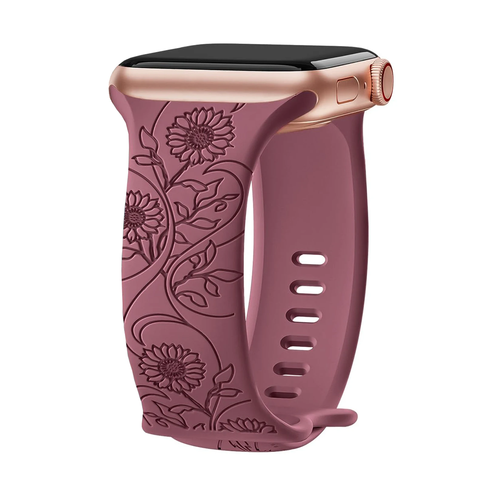 Various Floral and Solid Apple Watch Bands Set Flower Engraved Silicone Band Compatible with Apple Watch  main image 4
