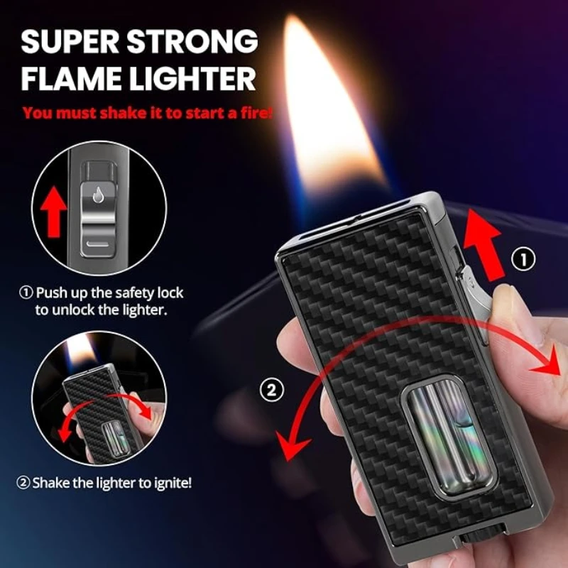 

Shake Ignition Inflatable Butane Lighter: Extra Wide Soft Flames, Visible Window, Ideal Cigarettes Lighter Cigarette Accessories