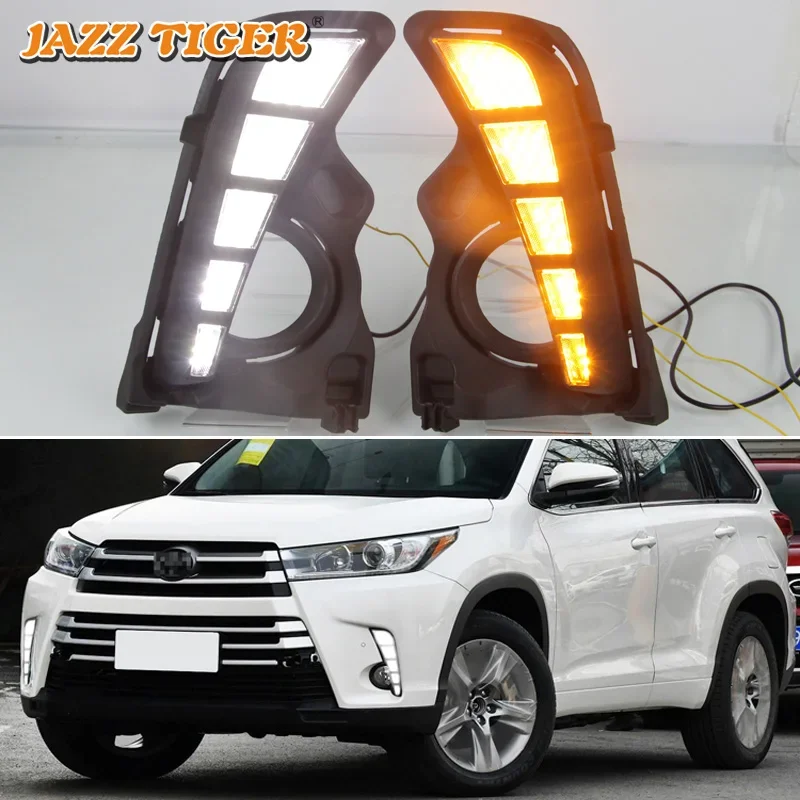

12V LED Daytime running lights For Toyota Highlander 2018 2019 2020 auto Drl with turn signals for cars fog lights headlights