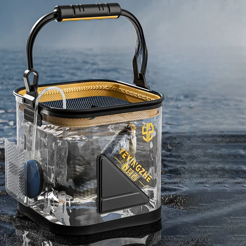 Transparent Fish Bucket Fishing Guard Bucket Fish Transporting Barrel Clear Design Lure Fishing Water Bucket Outdoor Camping ...