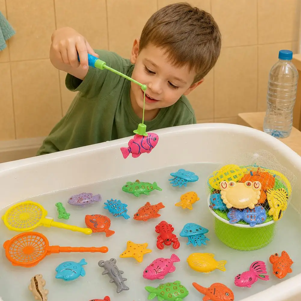 30 Peças Brinquedo de Pesca para Banheira Infantil, Brinquedo Flutuante de Peixe para Piscina, Brinquedo Interativo Pais e Filhos, Jogo de Brinquedos Infantis