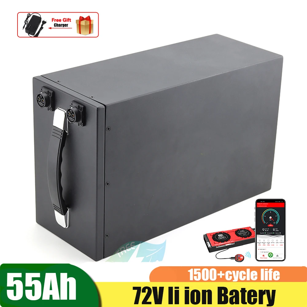 

72V 55Ah Lithium Li ion Battery Pack with 60A BMS for Electric Motorcycle E-scooter +10A Charger