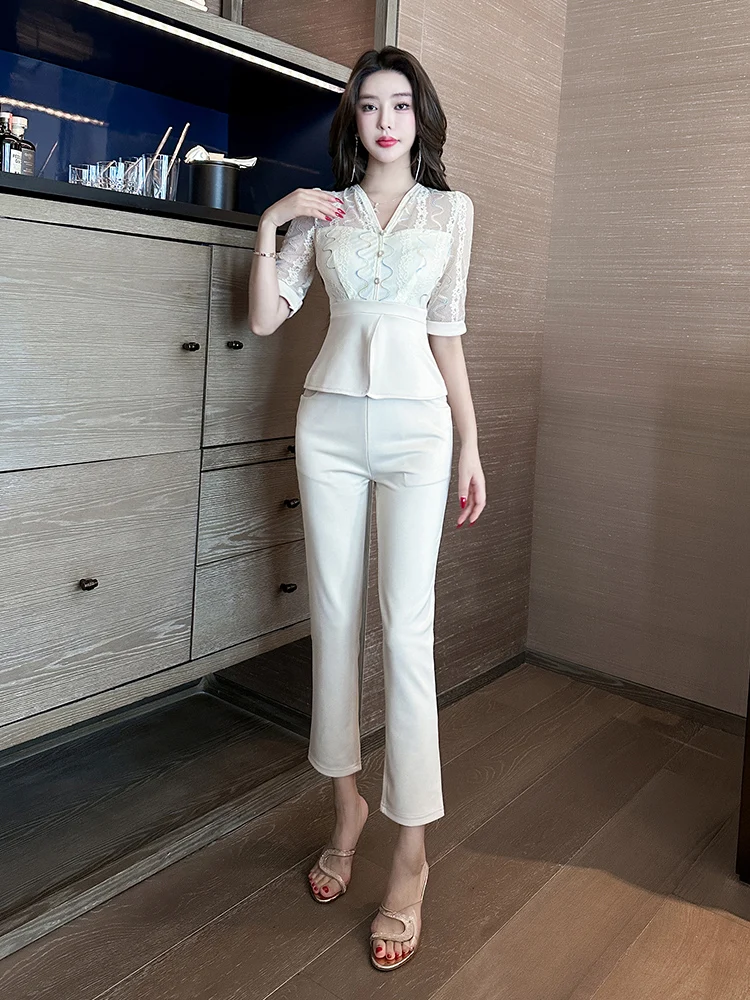 

Ele Spa Massage Beau Salon Women's Workwear Set Soft Sle Techan orm Polyester Fiber V-Ne Five Sve Length