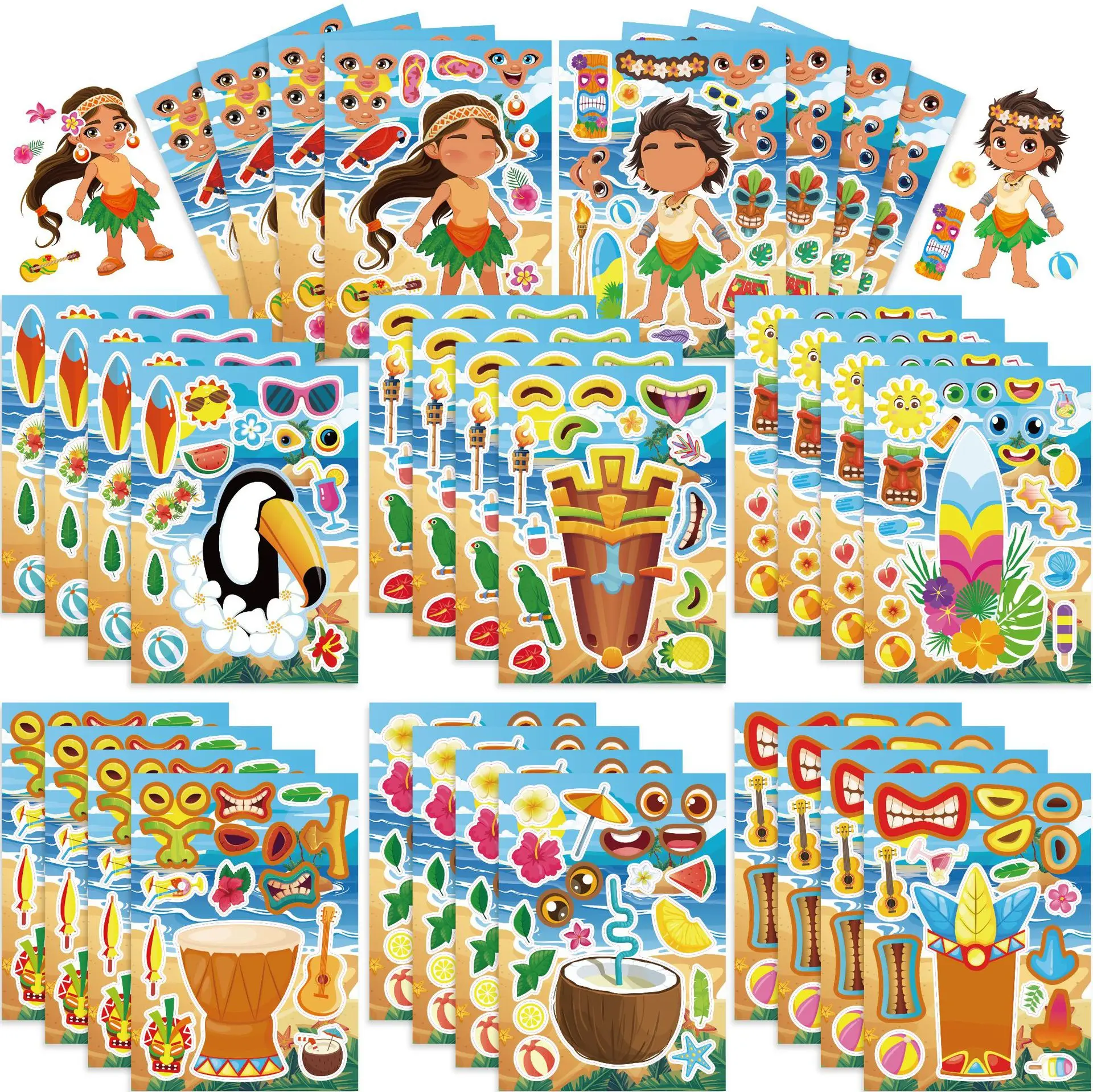 

8/16Sheets Summer Scenery Series Make a Face Puzzle Stickers Kids Create Your Own Children Assemble Jigsaw Toys Birthday Gift