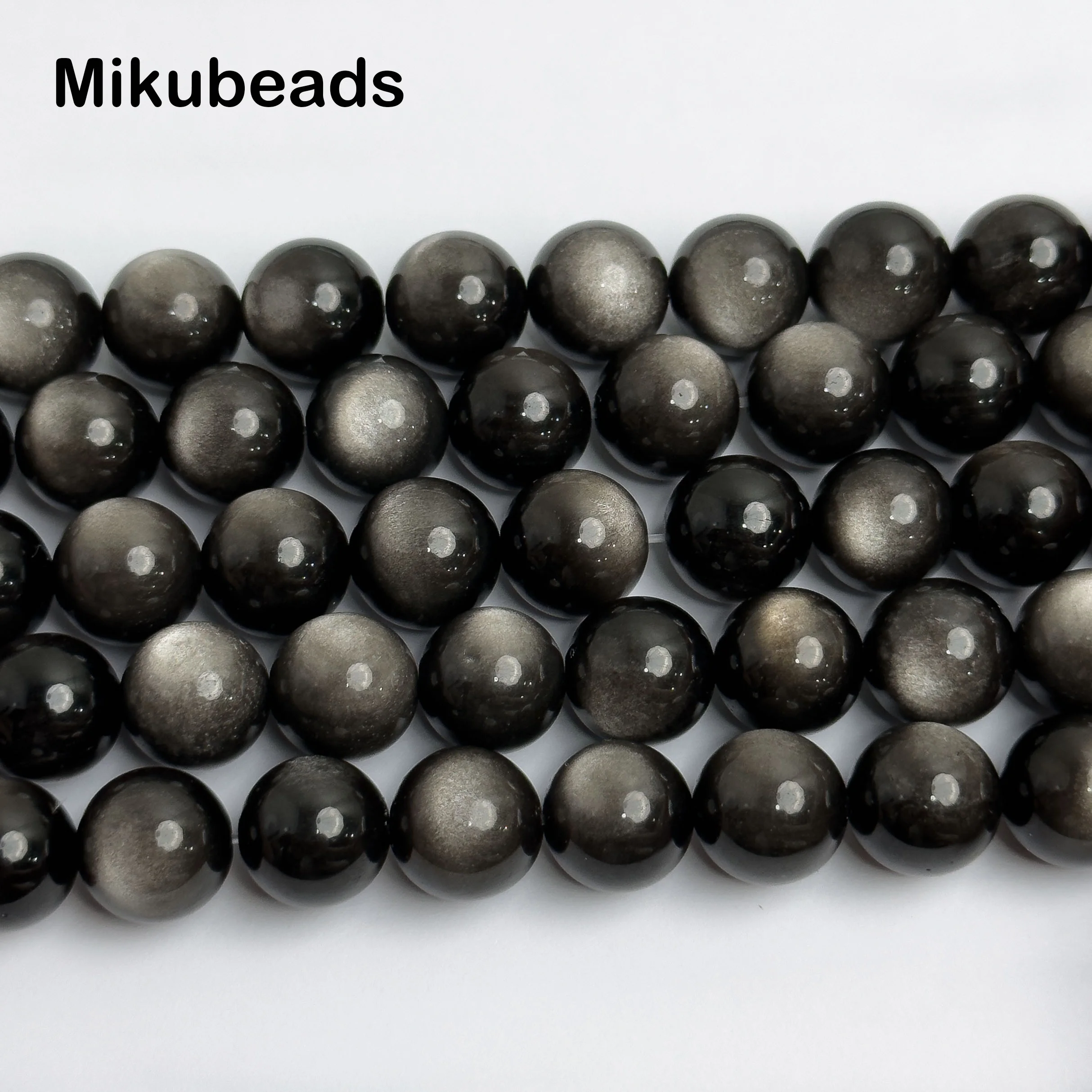 Wholesale Natural 5A 6mm 8mm Silvery Obsidian Smooth Round Loose Beads For Making Jewelry DIY Bracelet Necklace