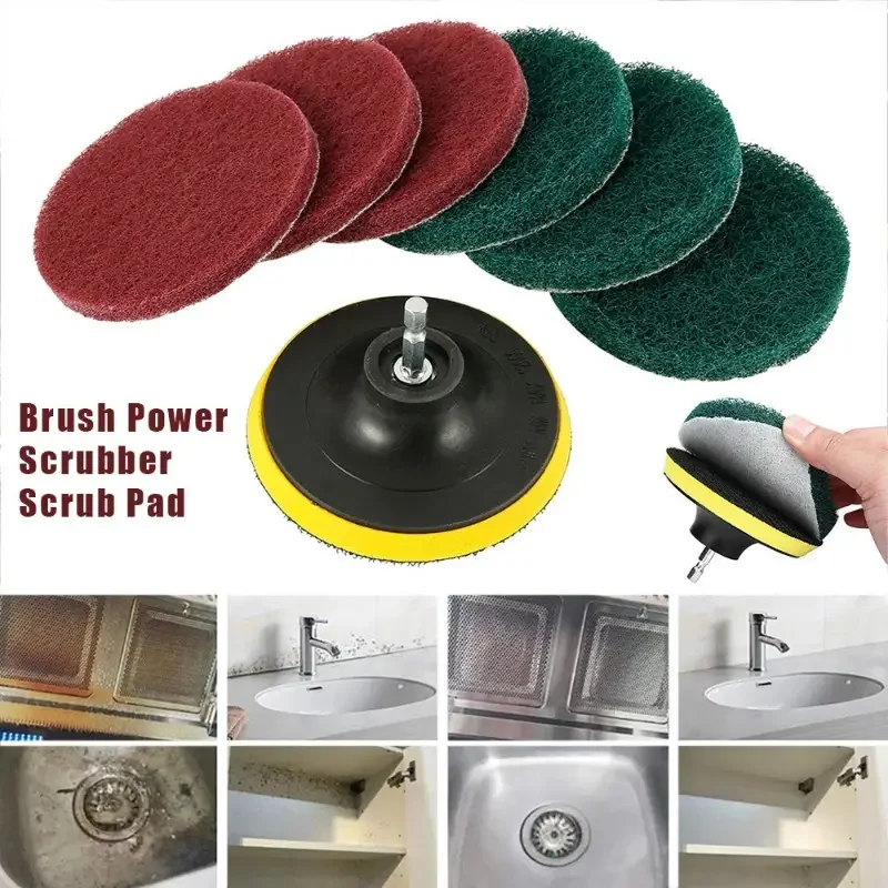 8pcs Drill Power Brush Tile Scrubber Scouring Pads Cleaning Kit For Bathroom Kitchen Cleaning Electric Scrubber Pad