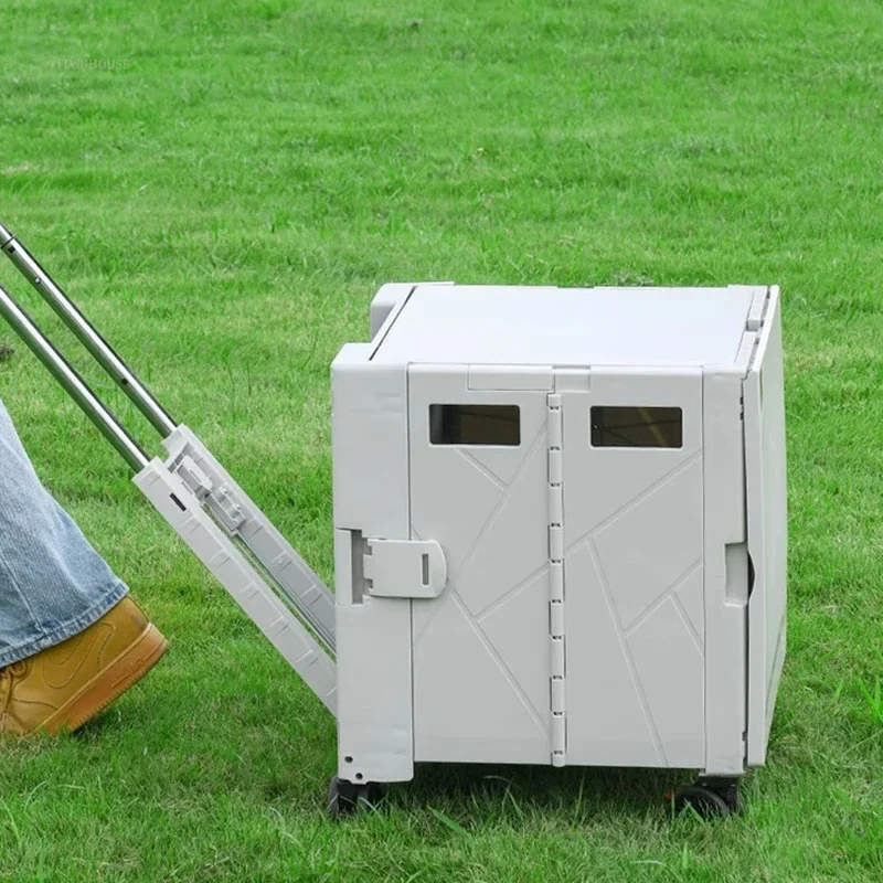 Modern Outdoor Tables Portable Folding Table Outdoor Camping Trolley with Table Board Multifunctional Shopping Cart Storage Box