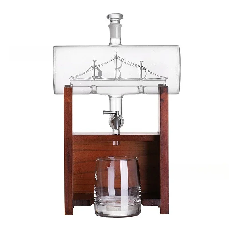 Horizontal sail wine bottle with wooden frame wine glass decanter set