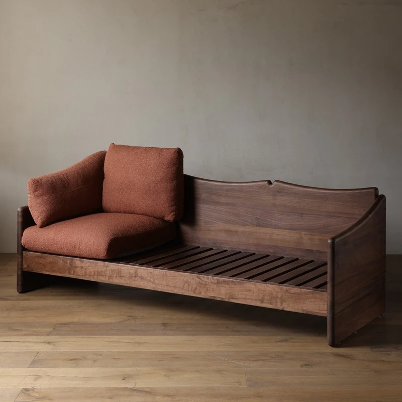 Retro North American black walnut fabric light luxury sofa small apartment Nordic living room three-person