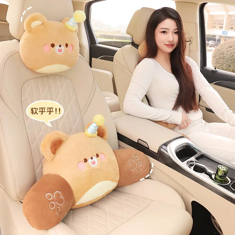 Car Plush Head Pillow Seat Supports Waist Carriers Cartoon Pillow Pills Plush Cute Seat Comfortable Neck Pillow Car Accessories