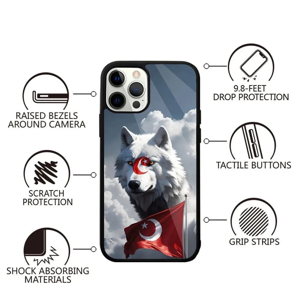 Turk Wolf Turkey Flag Phone Case For iPhone 16,15,14,13,12,11,Plus,Pro,Max,Mini Magsafe Magnetic Wireless Charging