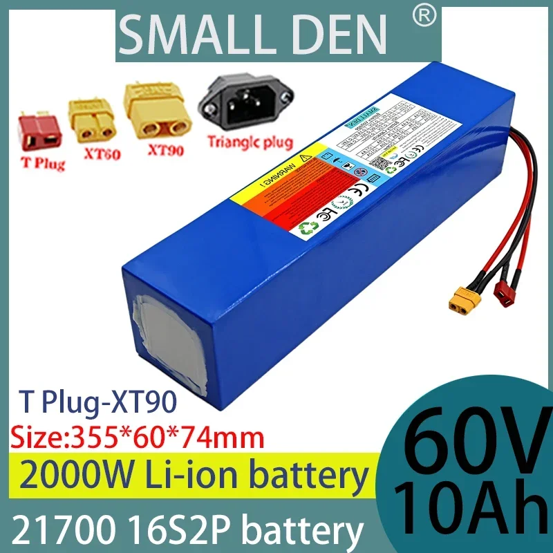 

60V 10ah 21700 5000mAh battery pack suitable for 16S2P 67.2V built-in 30A 750W 1000W 2000W BMS rechargeable battery+67.2V 2A