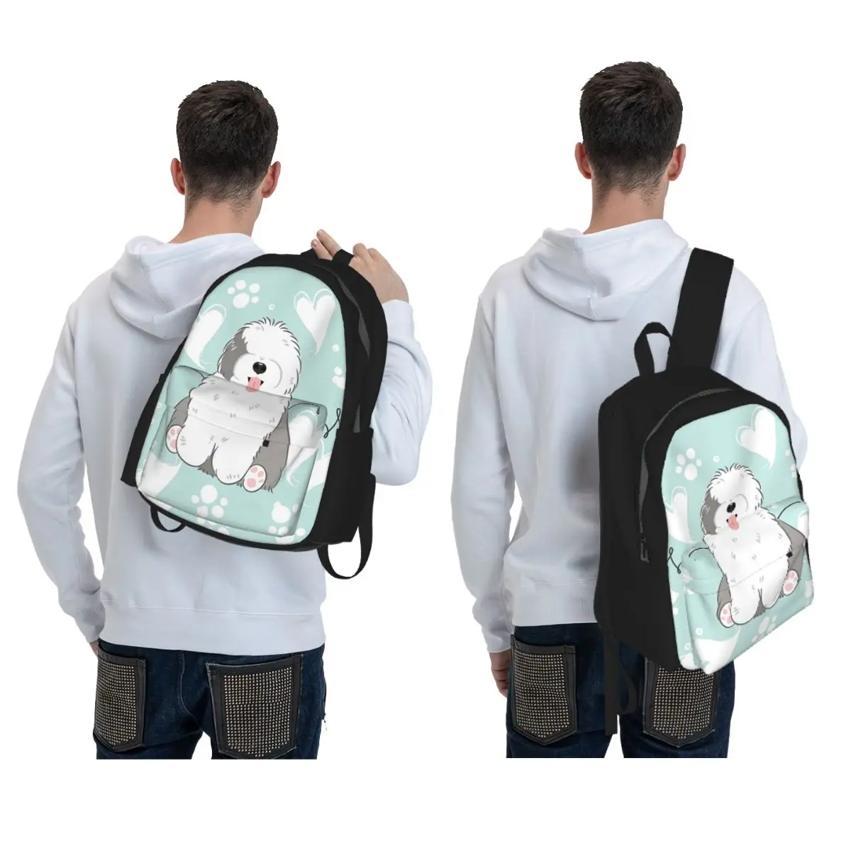 Love Old English Sheepdog Backpack Daypack Large Capacity Children BookBag School Bag Shoulder Bags for Men Women