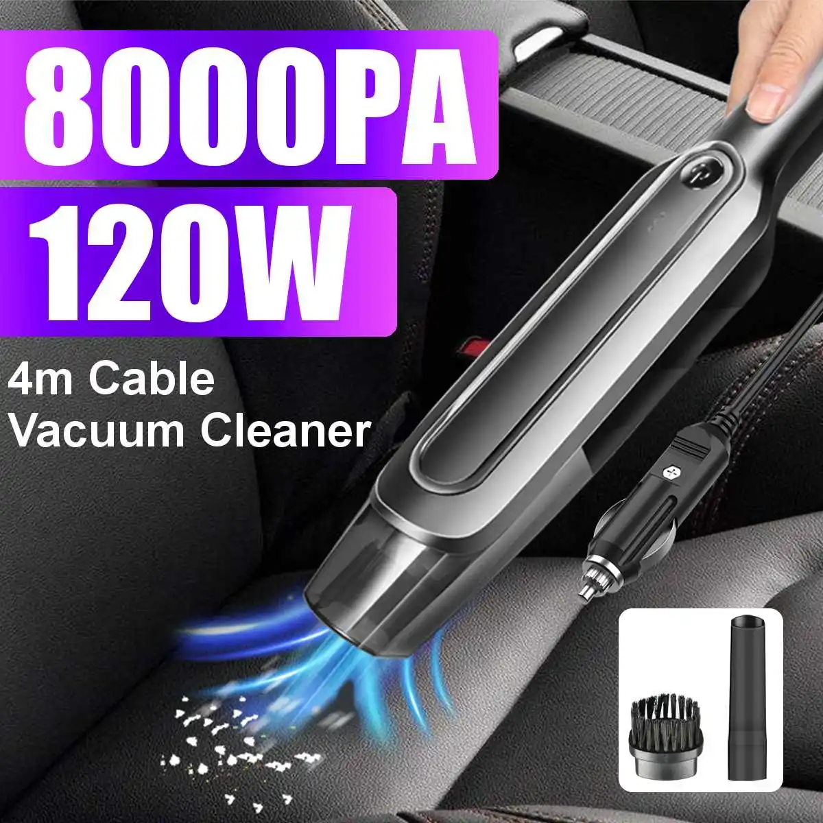 

120W Car Vacuum Cleaner Portable 8000PA Corded Handheld Low Noise Wet & Dry