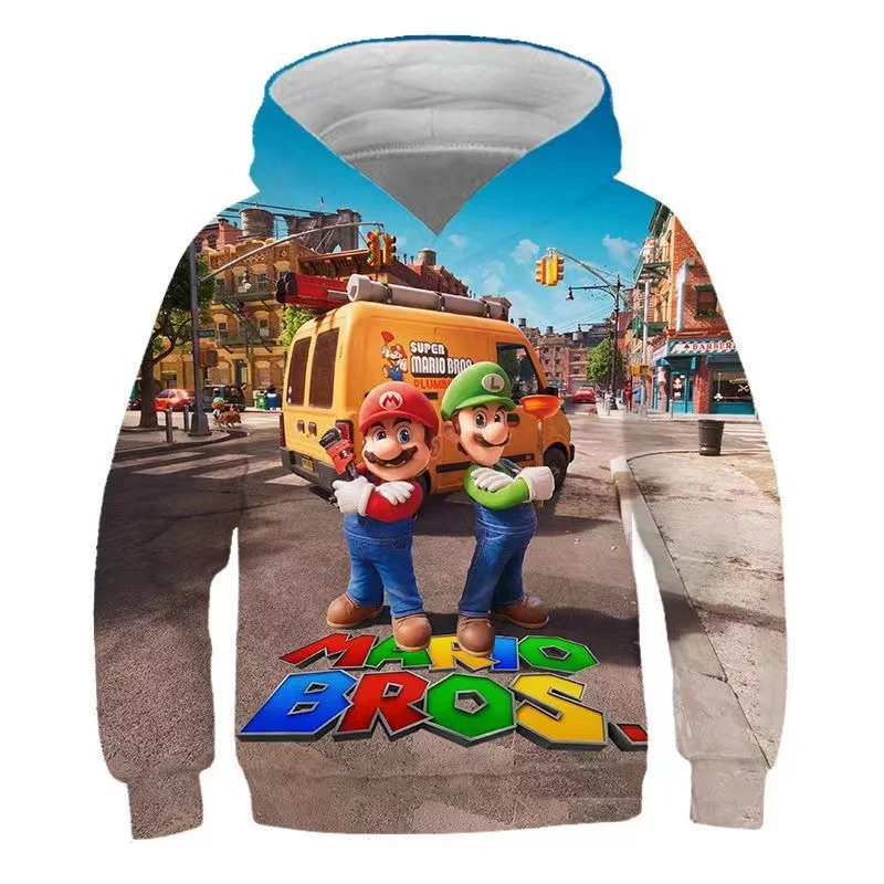 Moletom infantil Super Mario com estampa 3D, manga comprida, roupas soltas, top casual infantil, meninos e meninas japoneses