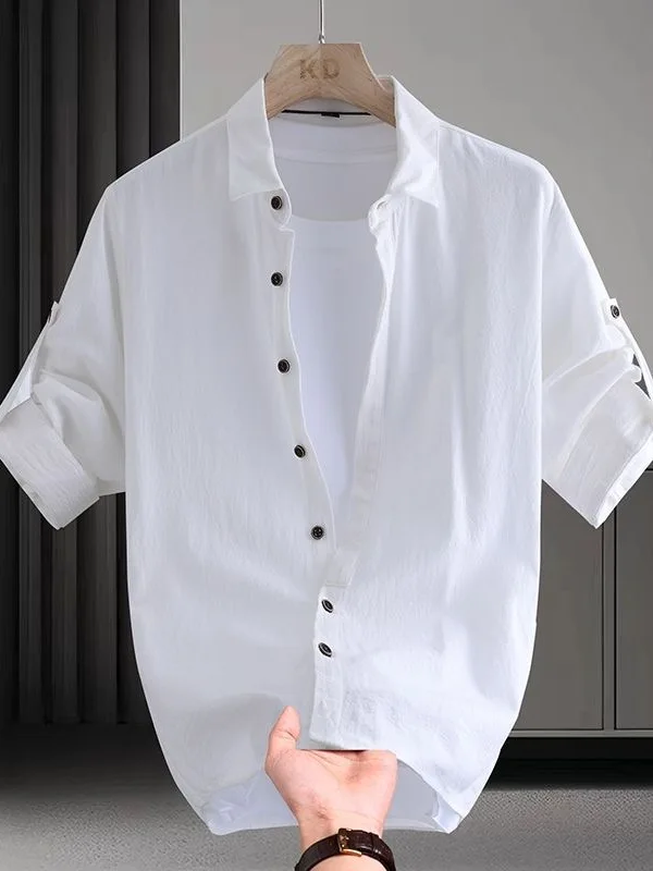 Slim Fit Short Sleeve Cotton Shirt Men's Casual Style Breathable Lightweight  Color Button up Shirt Summer Fashion