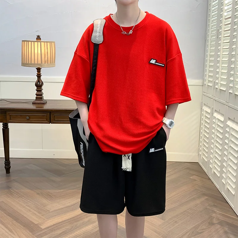 Mn Patch Designs-Ensemble Deux Pièces pour Homme, Col Rond, Demi Manches, Lettre, Décontracté, Proximité, Wstring, Short artificiel astique, Été