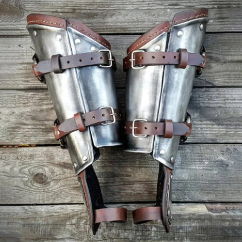 القرون الوسطى Steampunk البربري الجلود واقي للذراع براسر القراصنة فارس معركة القفاز قفازات الرجعية حزام قابل للتعديل الرجال تأثيري