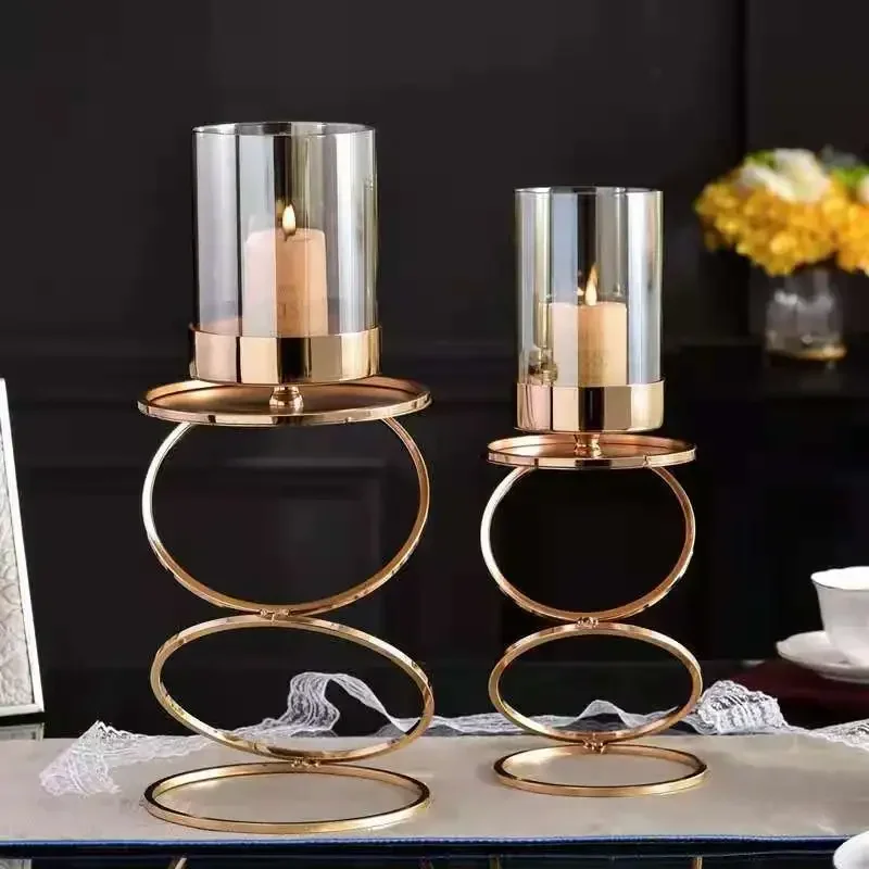 Nordic Metal Candlestick Geometric Glass  Holder Wind Lamp Windproof  Stand Wedding Home Decoration Ornaments FC481