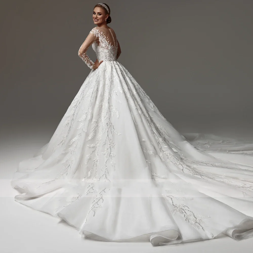 Flavinke Maßgeschneiderte Ballkleid Prinzessin Brautkleider Schatz Langarm Vestido De Novia Spitze Pailletten Brautkleid