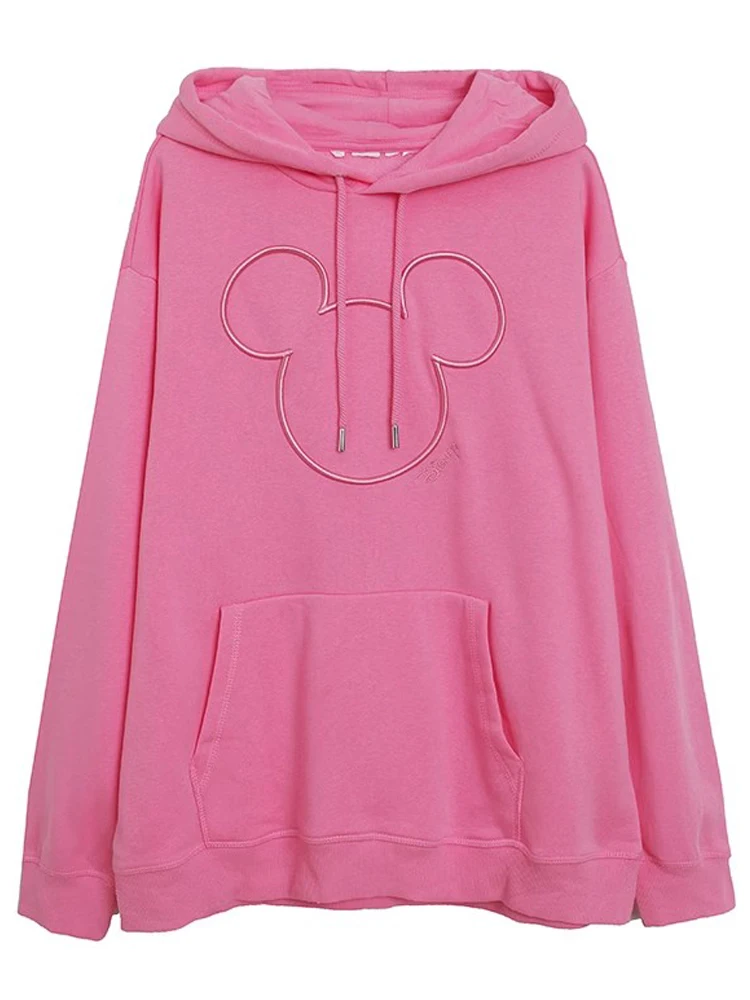 Disney Sweatshirt Mickey Mouse Letter Embroidery Cartoon Print Sweet Women Pockets Hooded Long Sleeve Fleece Jumper Tops 4 Color