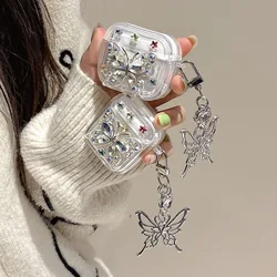 Luxury Colorful Diamond Butterfly Bluetooth Headset Case For AirPods Pro 2nd Air Pods 4 3 2 1 Clear Earhone Case with Pendant