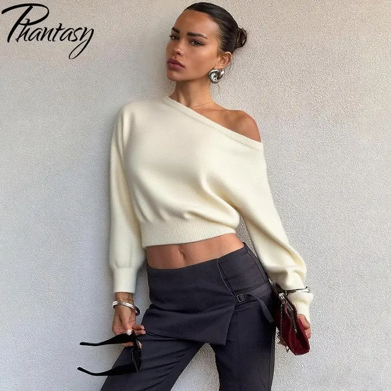 

Phantasy, простой темперамент, тонкий, популярный, для девочек, обнаженный пупочный косой воротник, топ с длинными рукавами, повседневный стиль, женская одежда
