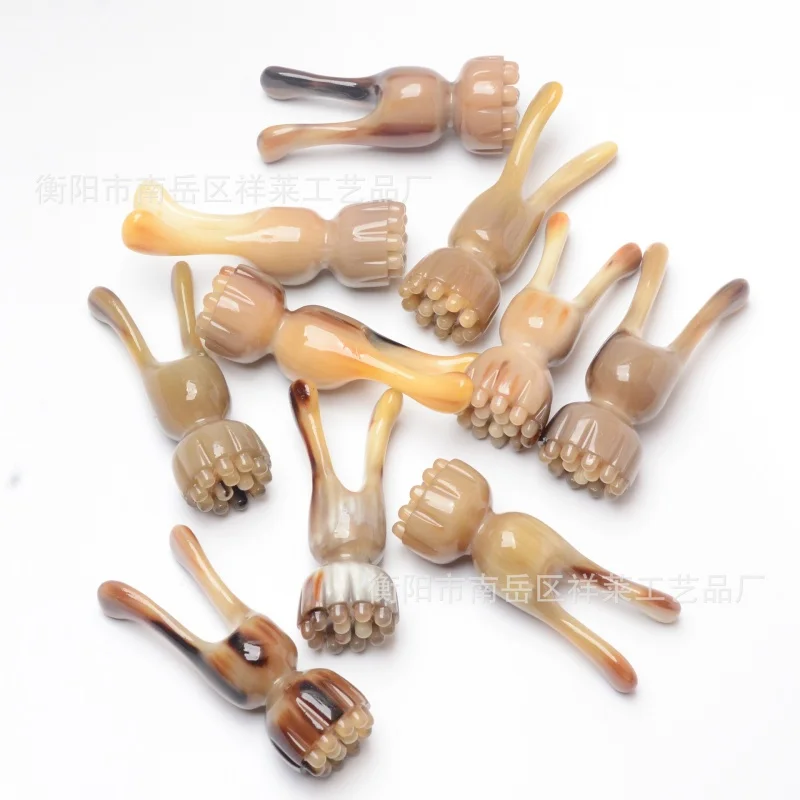 Horn Facial Scraping Massage Stick Meridian Brush Integrated Rabbit Lotus Seedpod Nose Beauty Hand Carved Factory Wholesale