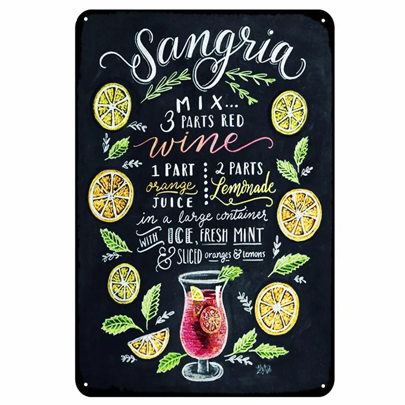 Vintage metalen blikken borden, cacao zoete thee tijd, koken muur kunst, schilderen, bar, pub, café, keuken decor, cocktail retro plaque