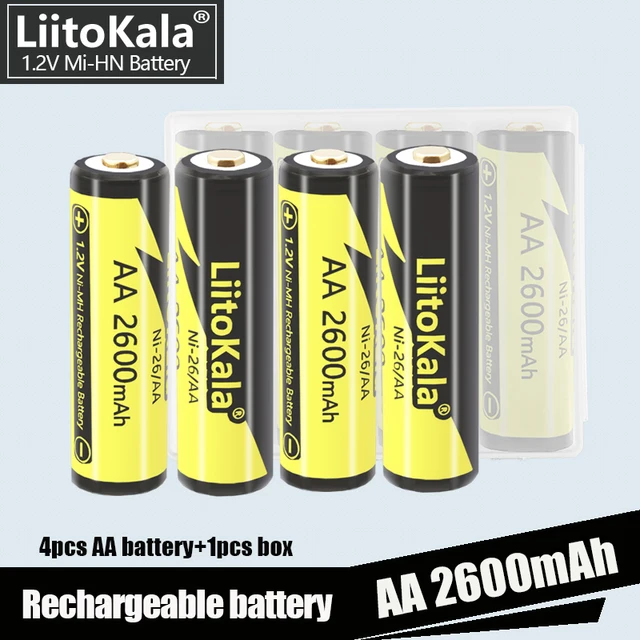 4 sztuk LiitoKala AA bateria 2600mAh 1.2V 2A Ni-Mh podwójne akumulatory i 1PC latarka AA bateria do zabawek skrzynki pudełka