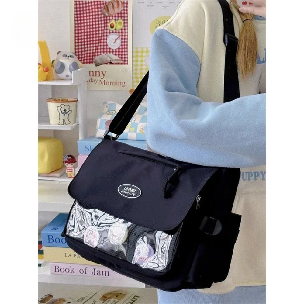 Transparent Pocket Cover Messenger Bag Y2K Japanese High School Girls Crossbody Bags Itabag Women Book Shoulder Bag Back School