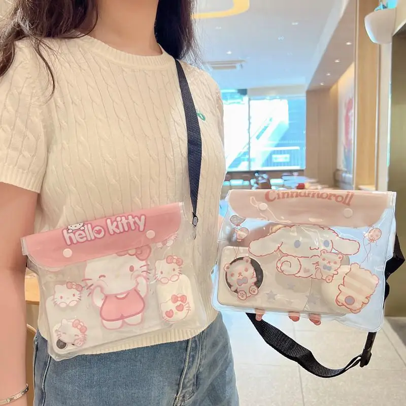 อะนิเมะกระเป๋าแม่ Sanrio สาวการ์ตูนโทรศัพท์มือถือขนาดใหญ่กระเป๋ากันน้ํา Cinnamoroll Kuromi กระเป๋าสะพายว่ายน้ําชายหาดกระเป๋า