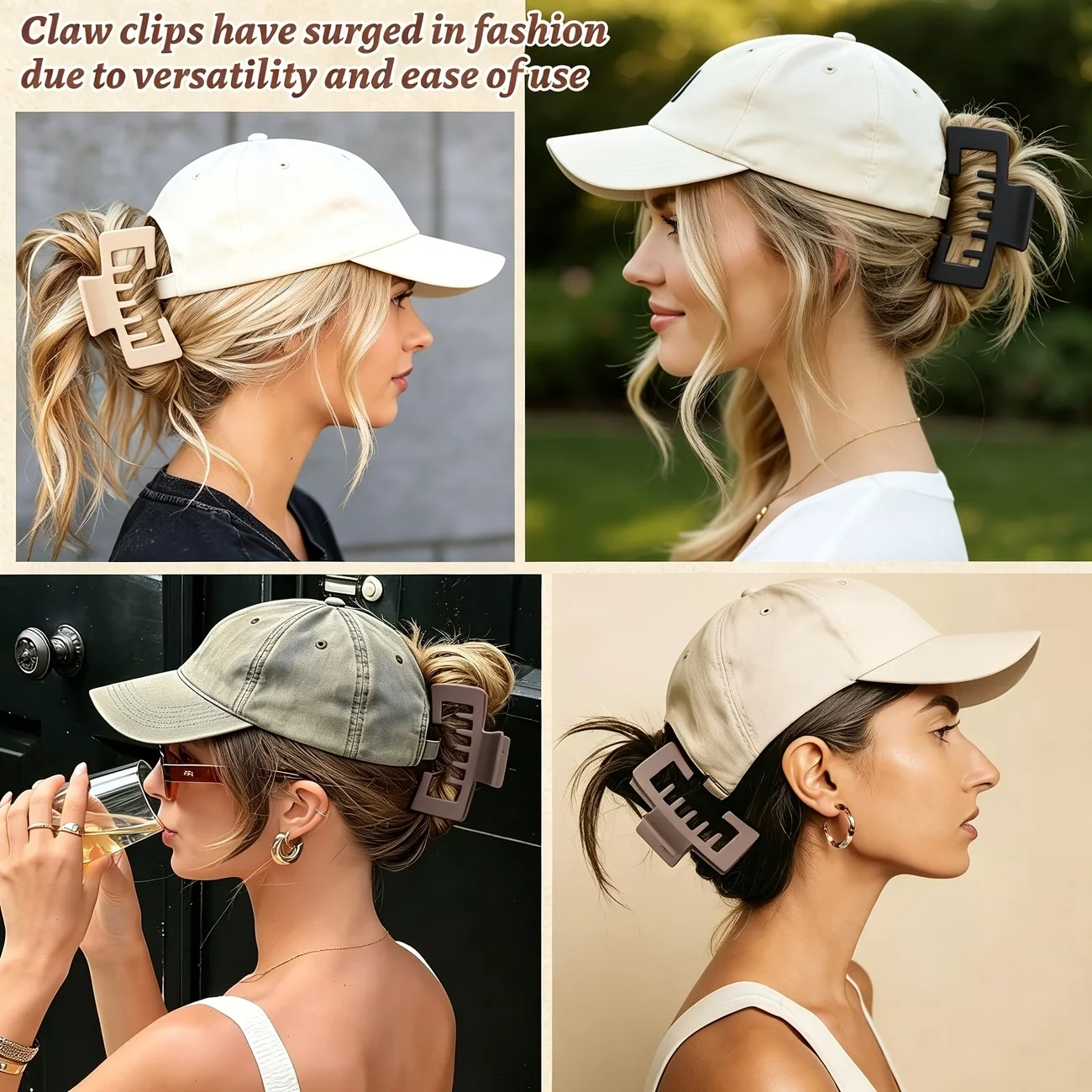 4PCS hair accessories for baseball caps, matte texture, Maillard protective shark hair clips, suitable for daily wear