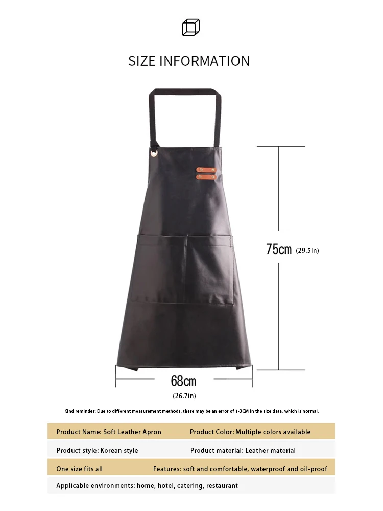 Delantal de chef a prueba de aceite de grado profesional: cuero PU completo con presilla para el cuello, impermeable y fácil cuidado para uso profesional en cocina y cantimplora