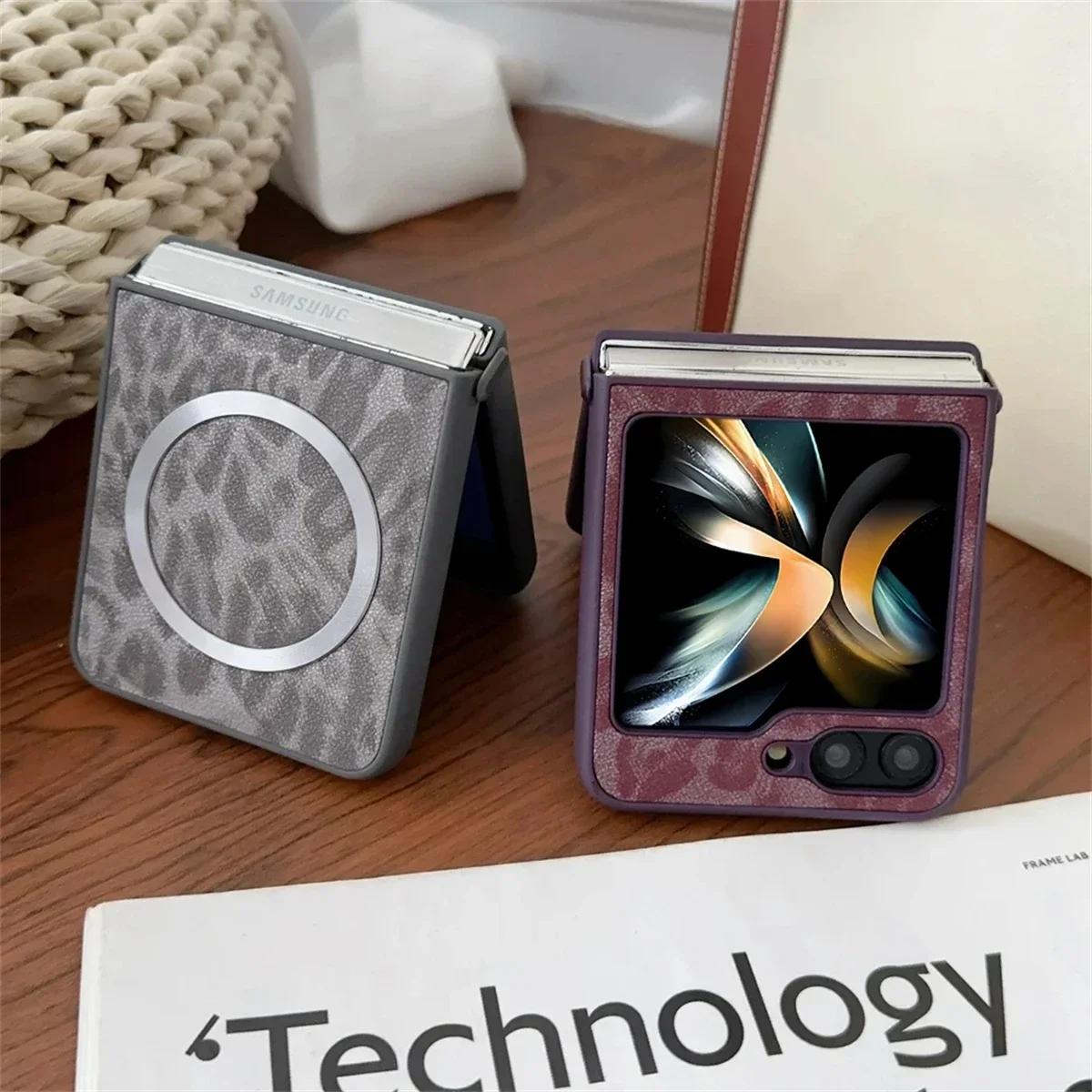 Sexy Leopardenmuster PU-Leder-Handyhülle für Samsung Galaxy Z Flip 7 6 Z Flip 5 4 3 Z Fold 6 5 4 magnetische kabellose Ladehülle