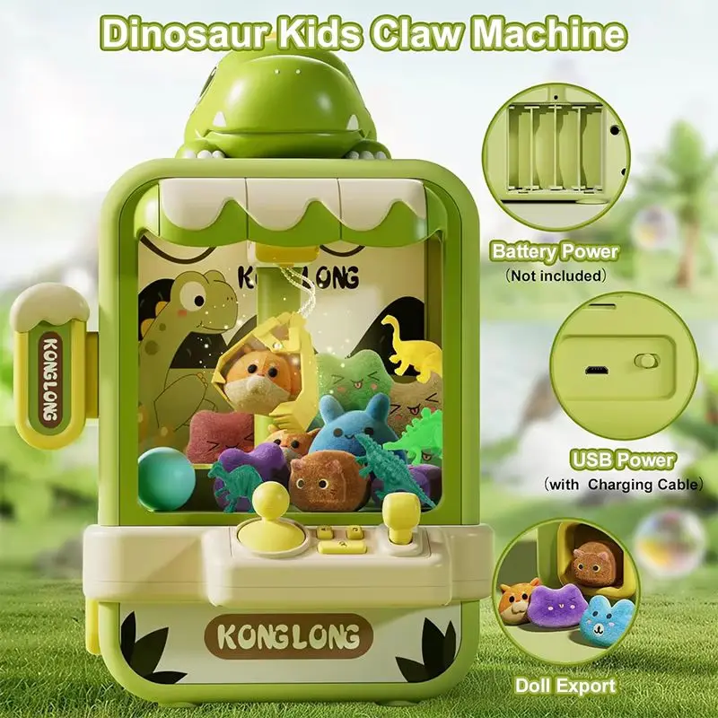 2025 Dinosaur Claw Machine Toys Electronic Arcade Game Adjustable Catch Doll Machine Music Mini Vending Birthday Gift For Kids