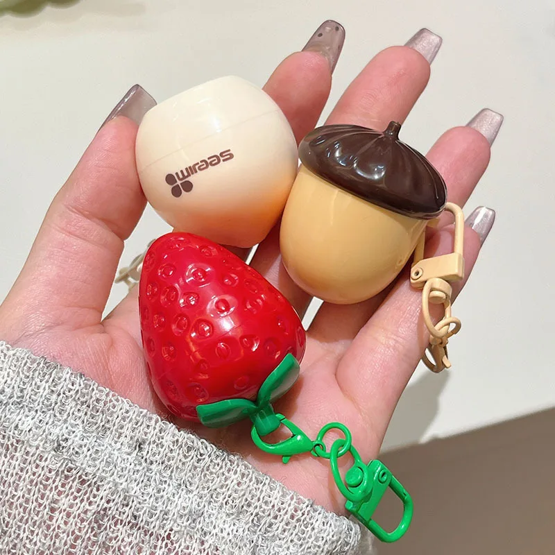 3Pcs/Set Cute Keychain Peach Strawberry Coconut Flavors Moisturizing Lip Balm Anti-cracking Nutritious Lip Care Lips Base Makeup