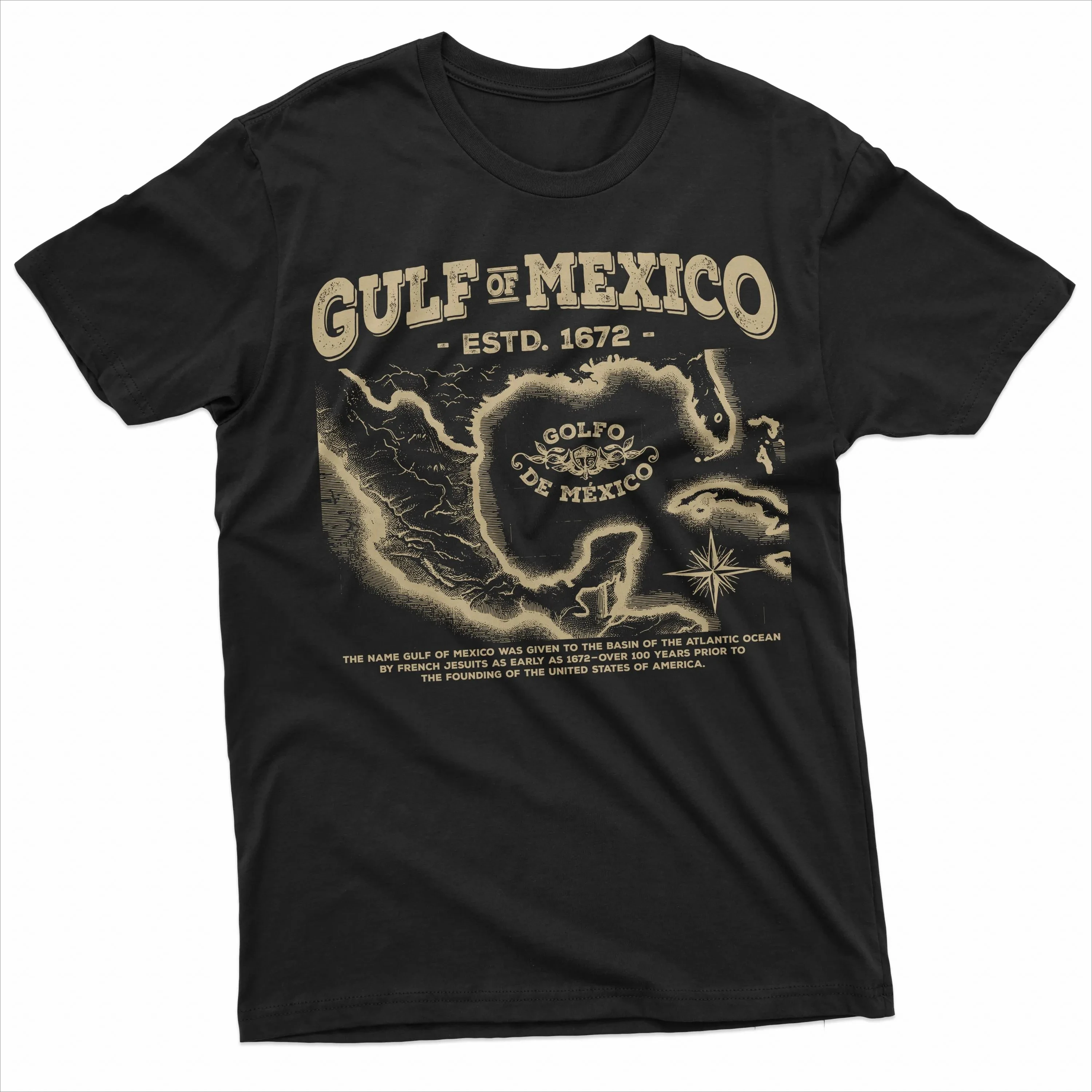 خليج المكسيك تي شيرت الرجال خمر خريطة الجرافيك المحملة المكسيكي الخليج طباعة عادية القطن قصير الأكمام الشارع الشهير