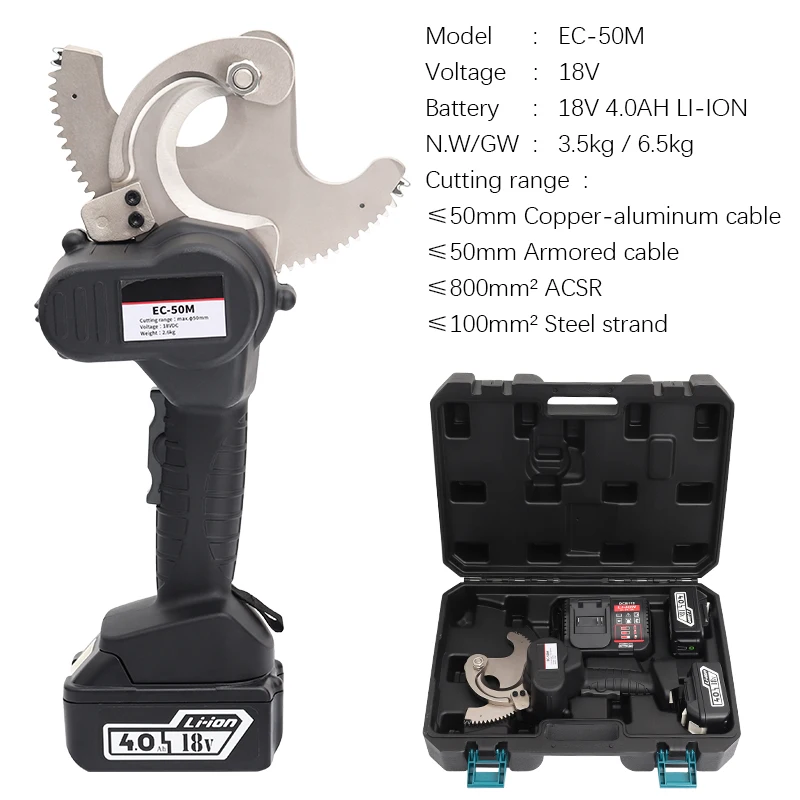 Electric Ratchet Cutter Cable Cutter Lightweight and Fast EC-50M Cable Cutter 50mm Cable Gear Scissors Cutter Cable
