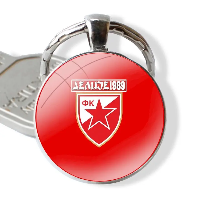 Fashion Creative Cartoon Design Keychain Handmade Glass Cabochon Key Ring Holder Pendant Key Chains Serbia FK Crvena zvezda