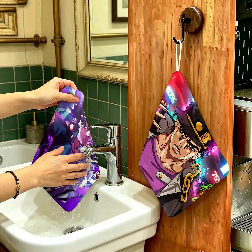 Anime J-JoJo Japan Thickened Polyester Cotton Hanging Towel, High Absorbent Hand Wiping Towel For Indoor Use