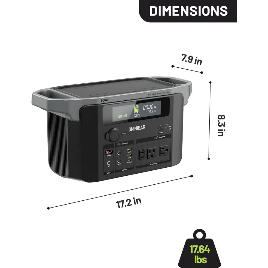 Estação de energia portátil 600W 655Wh 182 000mAh Gerador solar com saída USBC de 100W 120V Tomadas CA de onda senoidal pura para exterior C