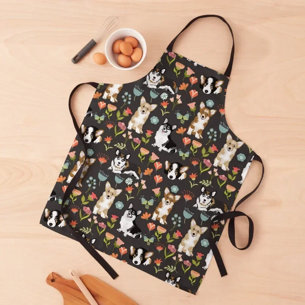 

Cute Summer Corgi Flower Pattern Apron Christmas gift Kitchen Household Items kitchen utensil Apron