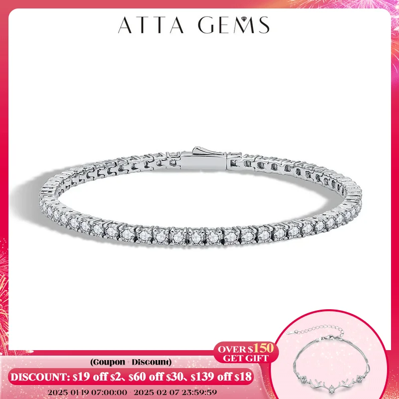 ATTAGEMS D Color Round Cut 5.0 4.0mm Moissanite Tennis Bracelet for Women Man Real 925 Sterling Silver Pass Diamond Tester Gift