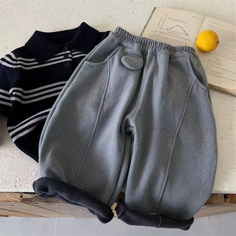 Kids Thick Loose Pants Winter Outdoor Warm Comfortable Trousers Children Daily Plush Comfortable Thermal Versatile Trousers