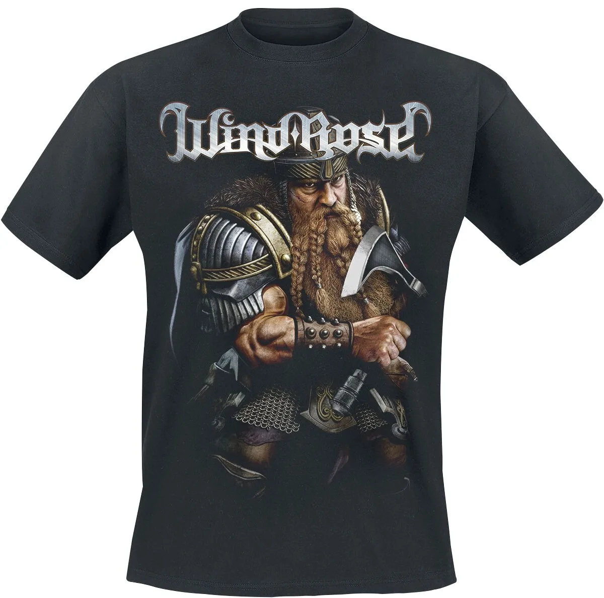 Wind Rose Dwarf Warrior T-Shirt, Folk Power Metal T-Shirt mit Wikinger-Drachenmuster & Band-Logo, Band-Fan-Merchandise